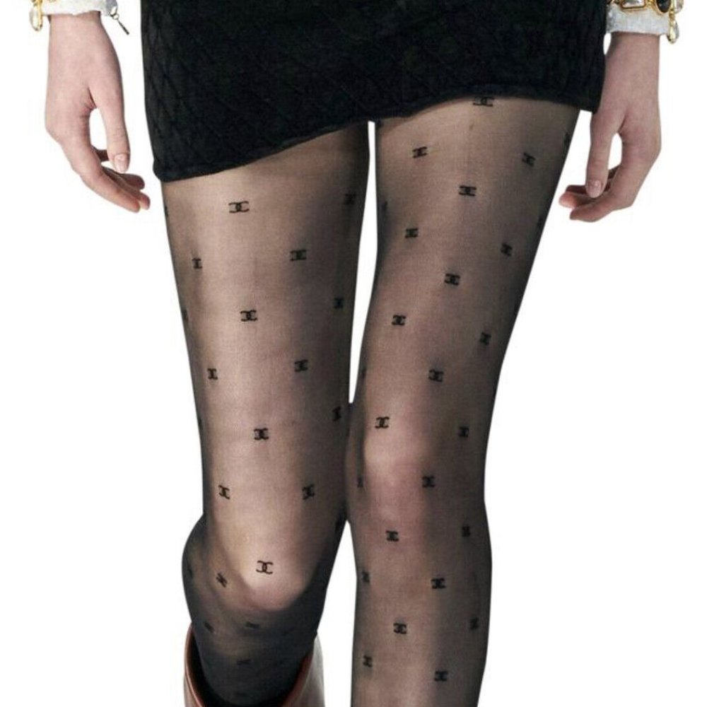 Lv CC GG gg Di Monogram Charcoal Logo Nylon Pantyhose Black Tights